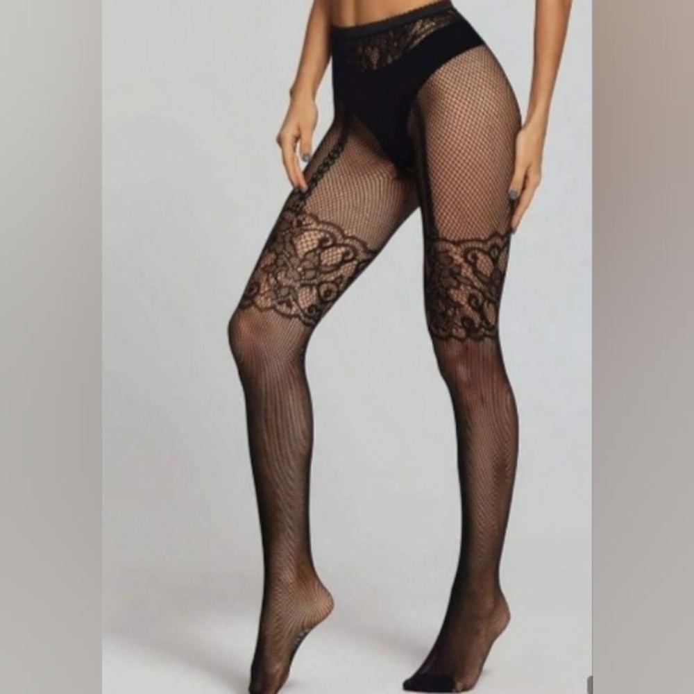 Sexy Elegant Black Lace Patterned Tights, Stockings, Hoisery (S, M, L) - Picture 4 of 7